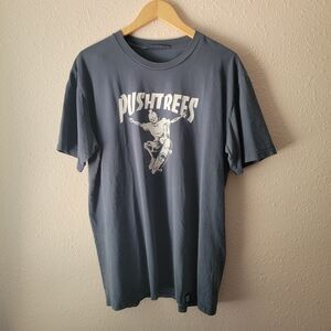 Push Trees Dusty Navy Blue Grey White Skater Skeleton Skull Graphic Tee 90s Y2k